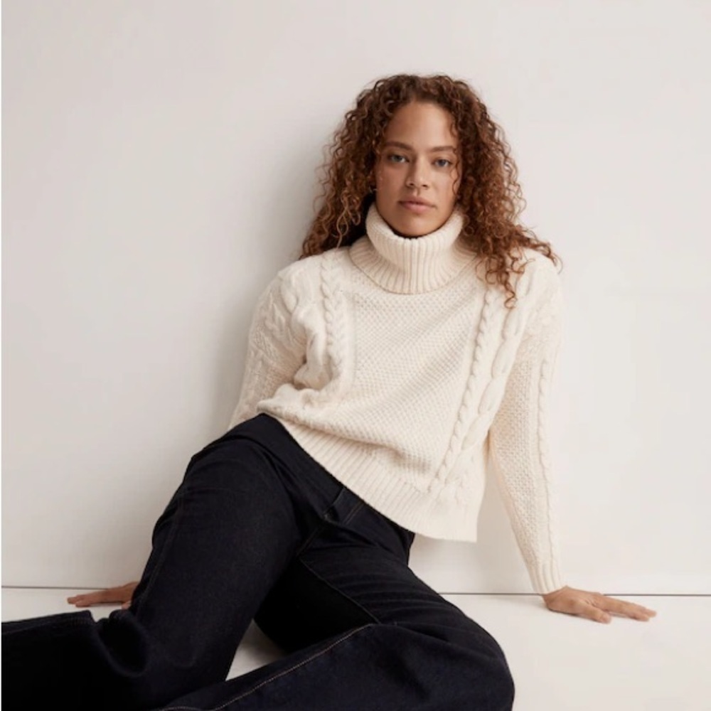 Madewell Cable Turtleneck Sweater Antique Cream Size XS